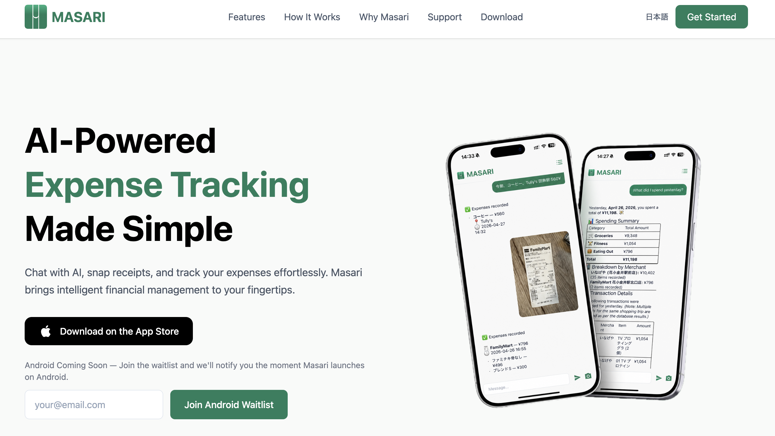 Masari landing page project preview